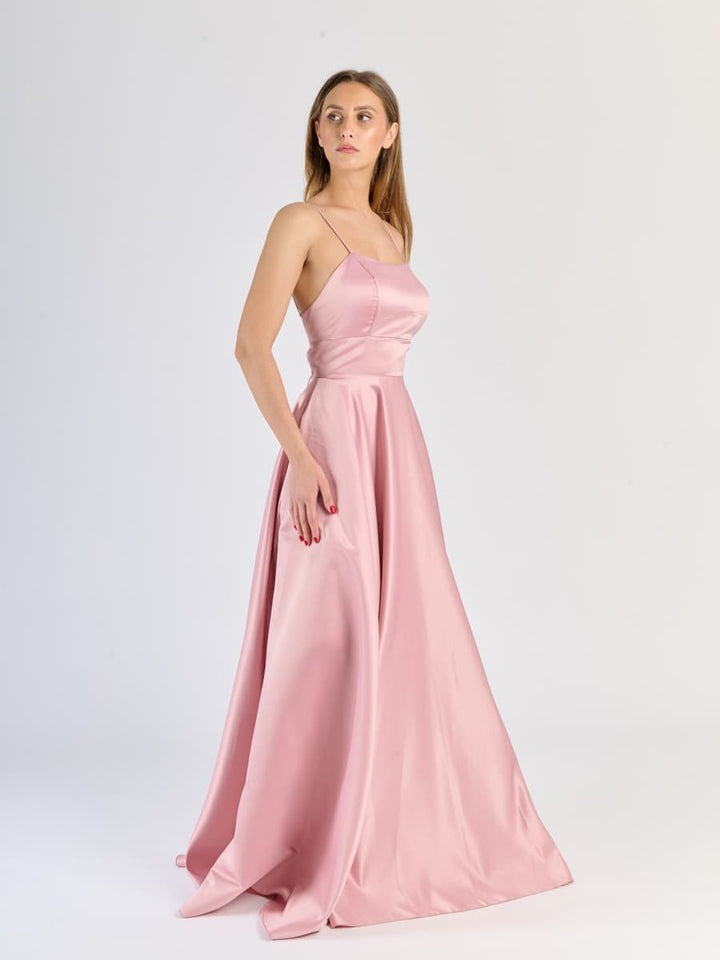 Elegant Long Satin Dress with Thin Straps – "Estella"