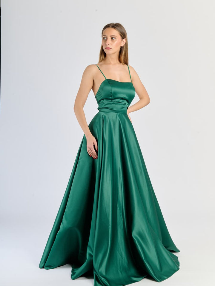 Elegant Long Satin Dress with Thin Straps – "Estella"
