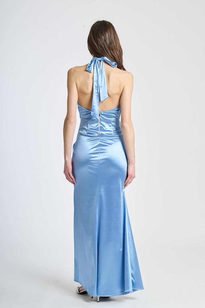 Draped Satin Dress with American Neckline Aria
