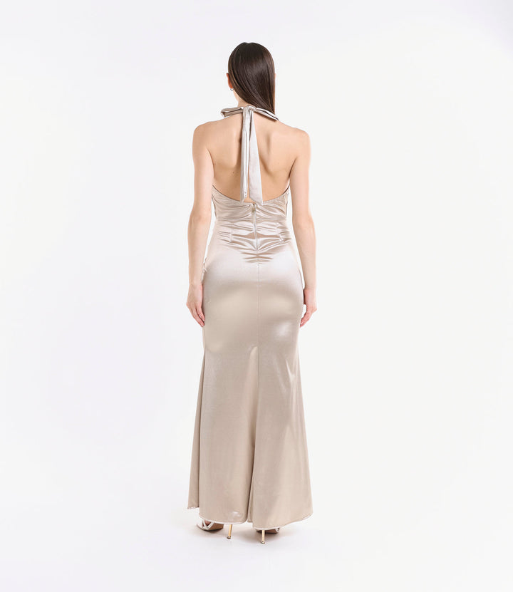 Draped Satin Dress with American Neckline Aria