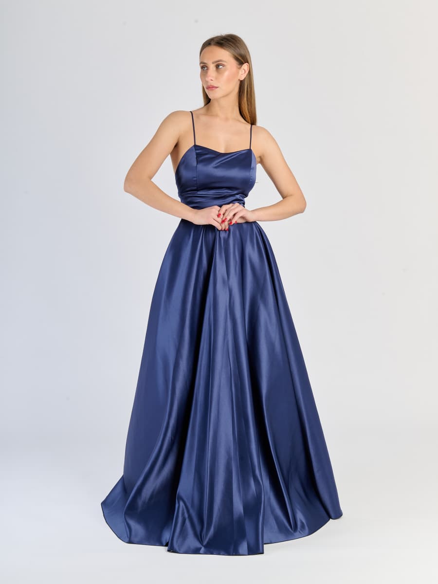 Elegant Long Satin Dress with Thin Straps – "Estella"
