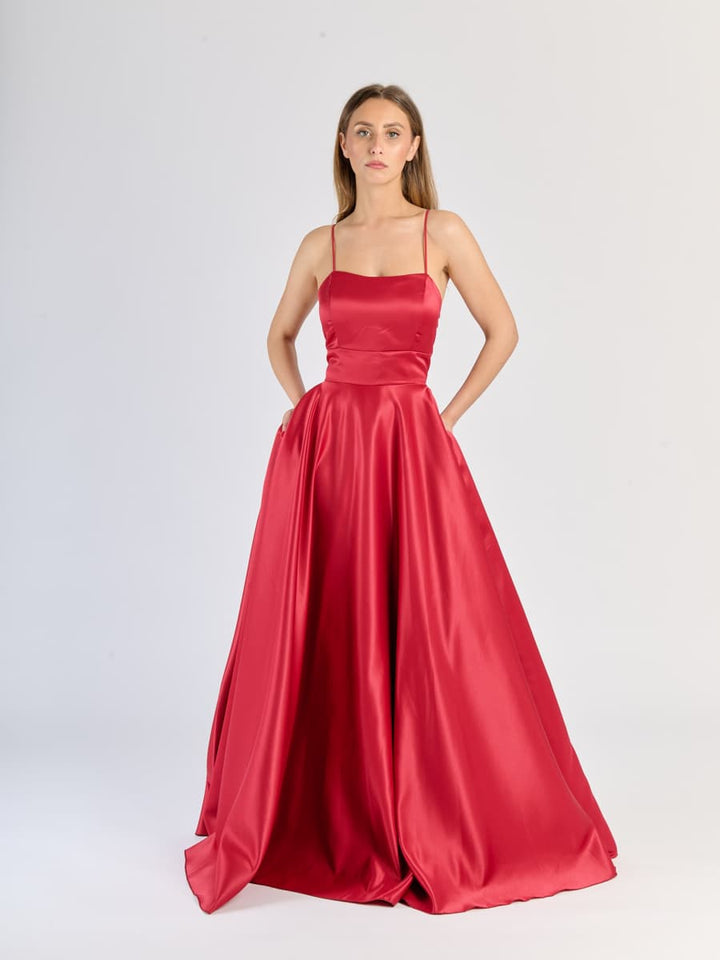 Elegant Long Satin Dress with Thin Straps – "Estella"
