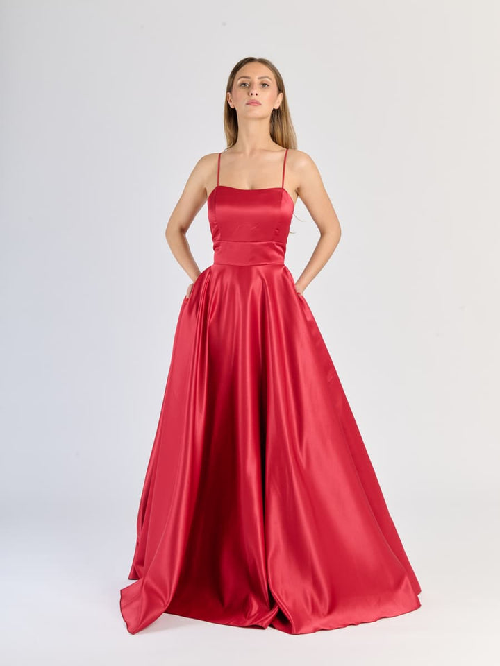 Elegant Long Satin Dress with Thin Straps – "Estella"