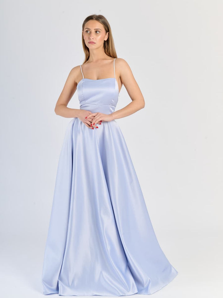 Elegant Long Satin Dress with Thin Straps – "Estella"