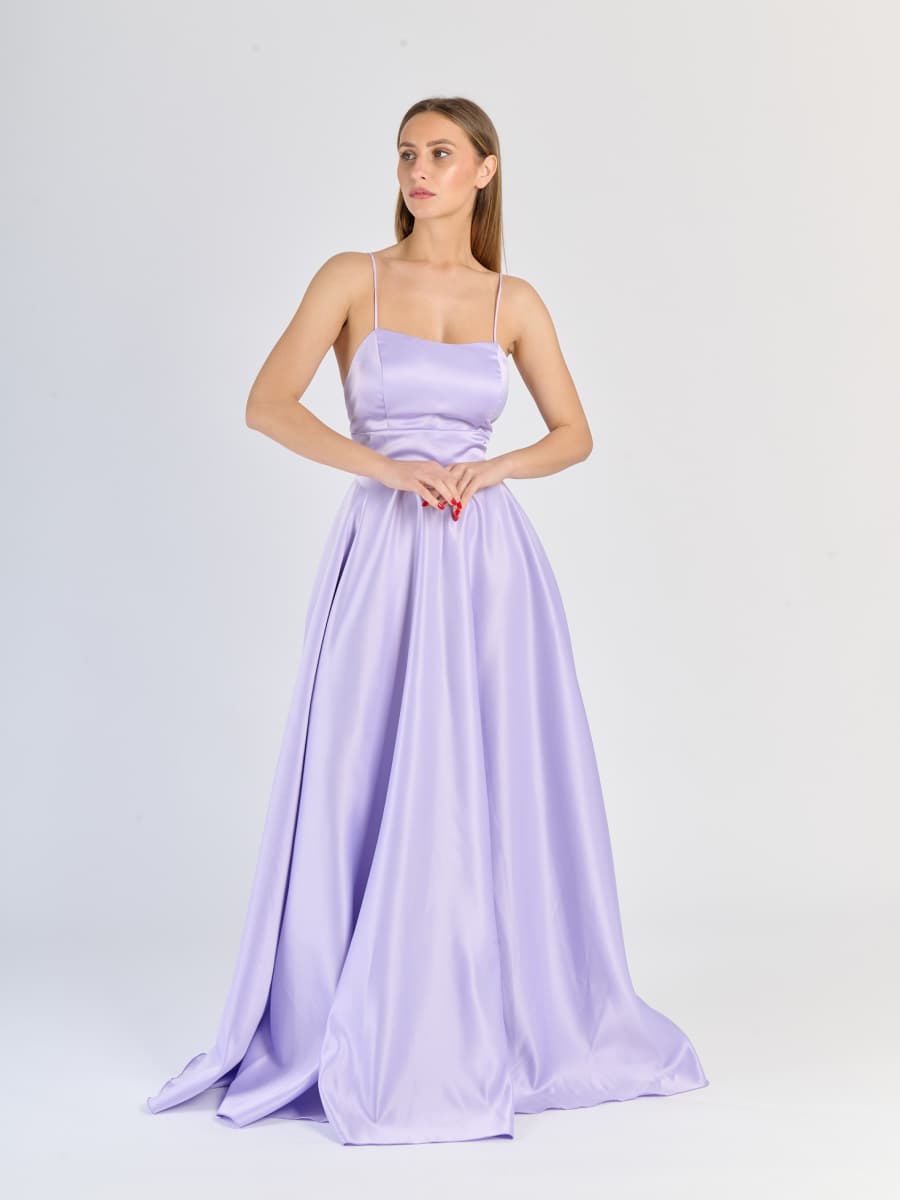 Elegant Long Satin Dress with Thin Straps – "Estella"