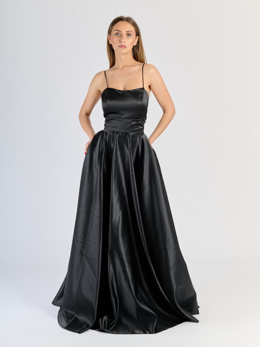 Elegant Long Satin Dress with Thin Straps – "Estella"