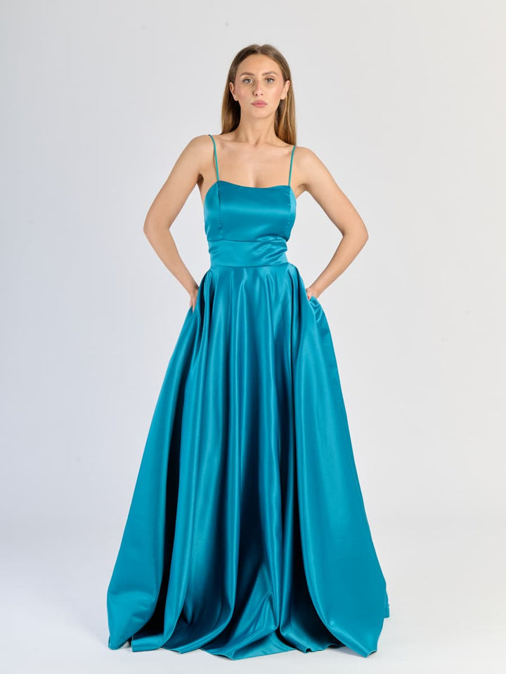 Elegant Long Satin Dress with Thin Straps – "Estella"