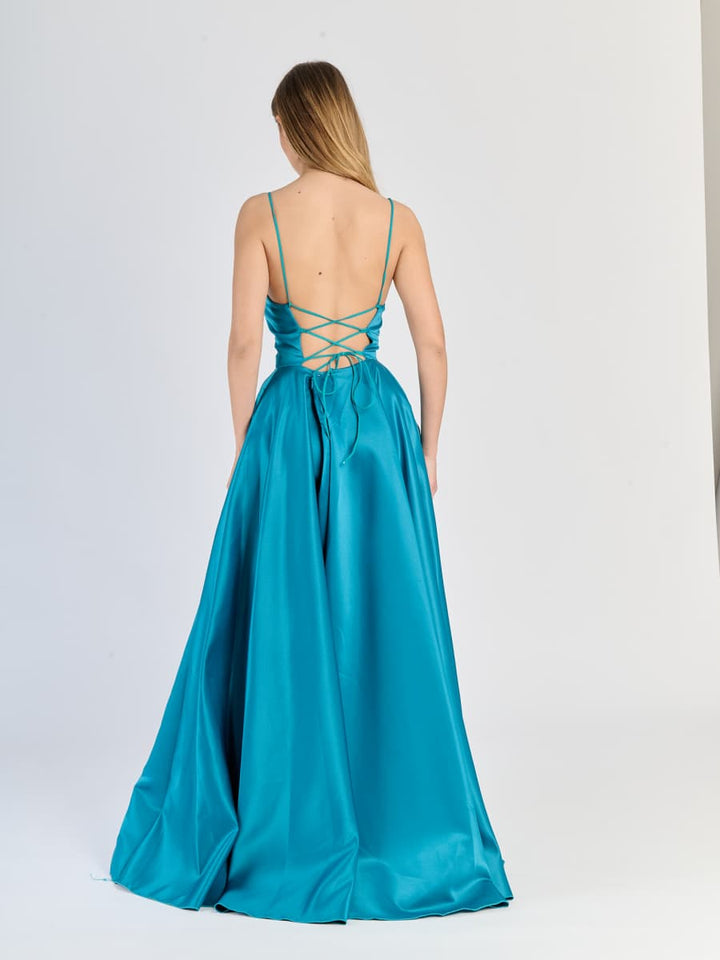 Elegant Long Satin Dress with Thin Straps – "Estella"