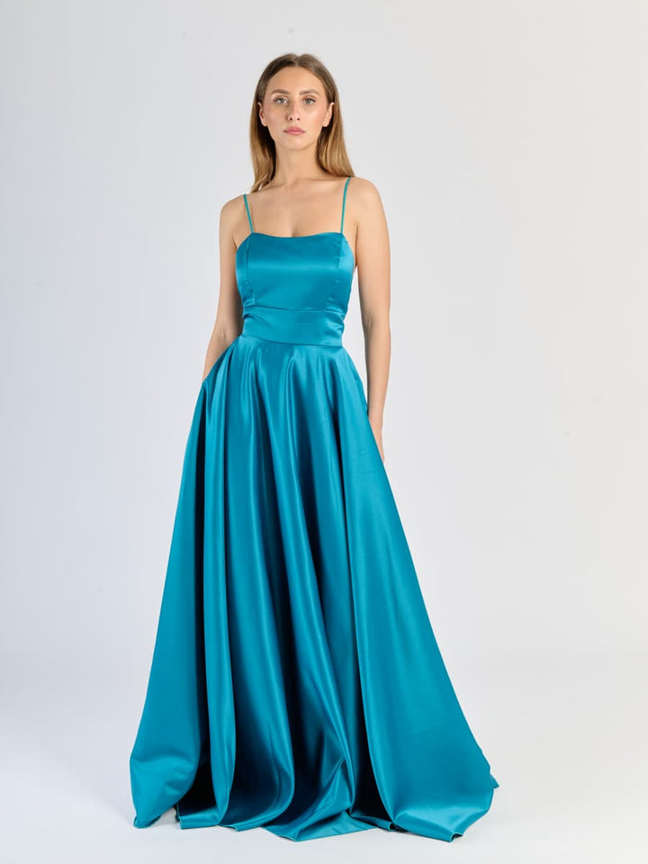 Elegant Long Satin Dress with Thin Straps – "Estella"