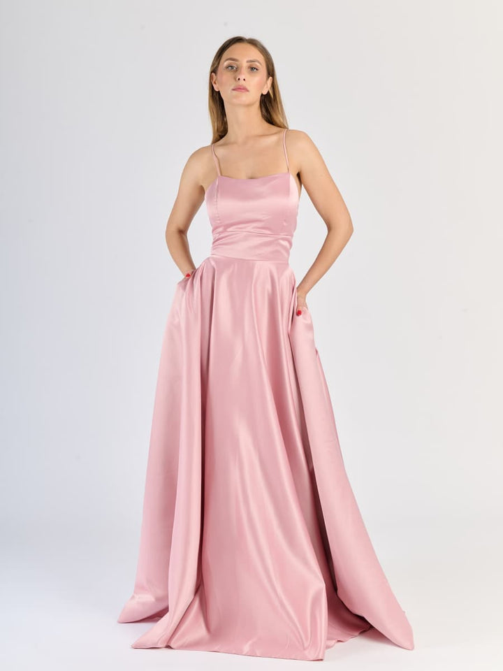 Elegant Long Satin Dress with Thin Straps – "Estella"