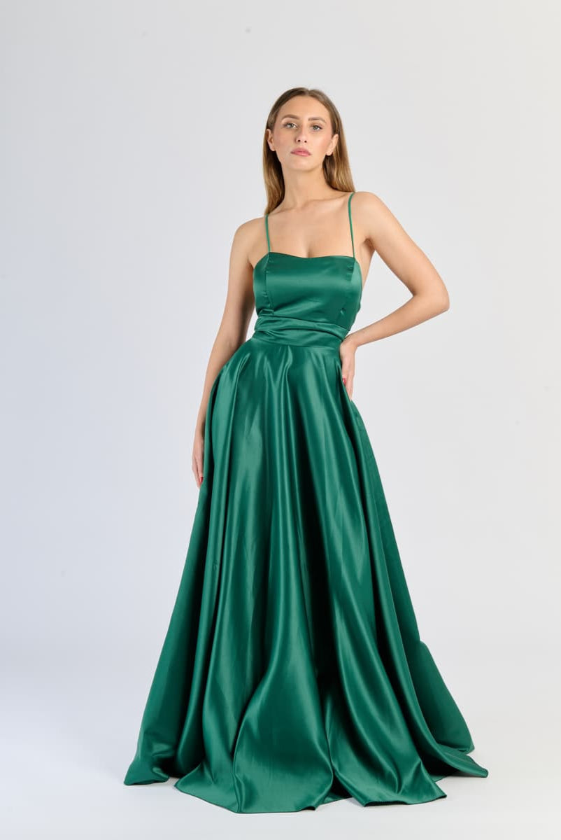 Elegant Long Satin Dress with Thin Straps – "Estella"