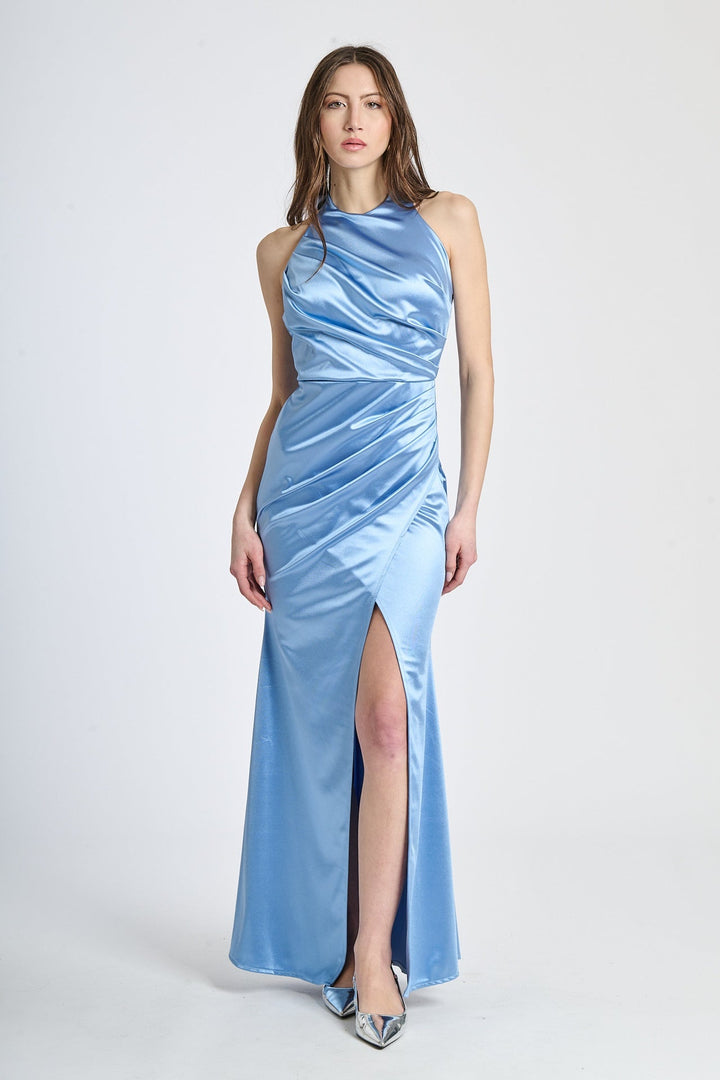 Draped Satin Dress with American Neckline Aria