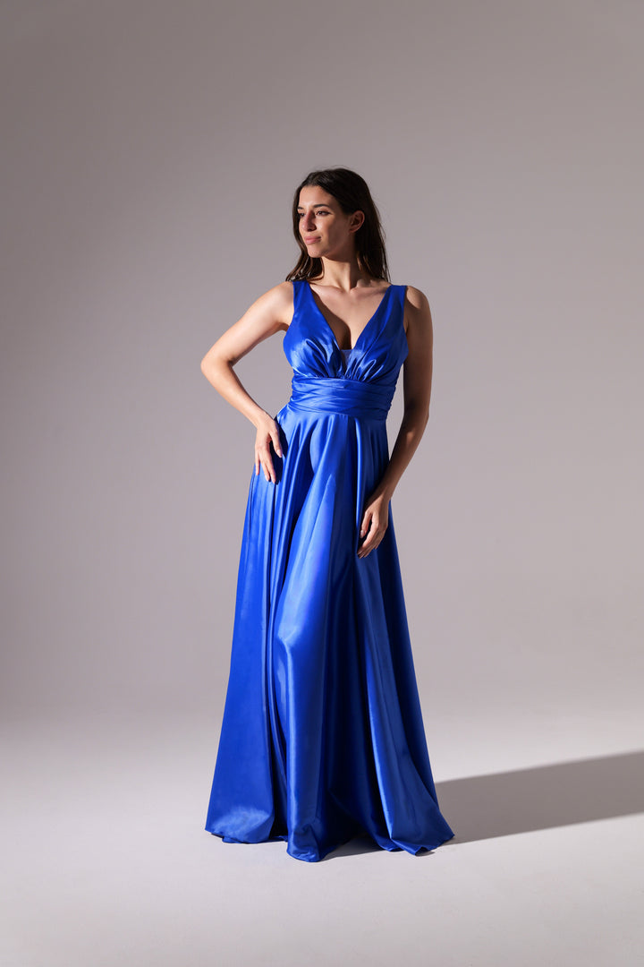 Maxi Satin Dress with V-Neck Sara