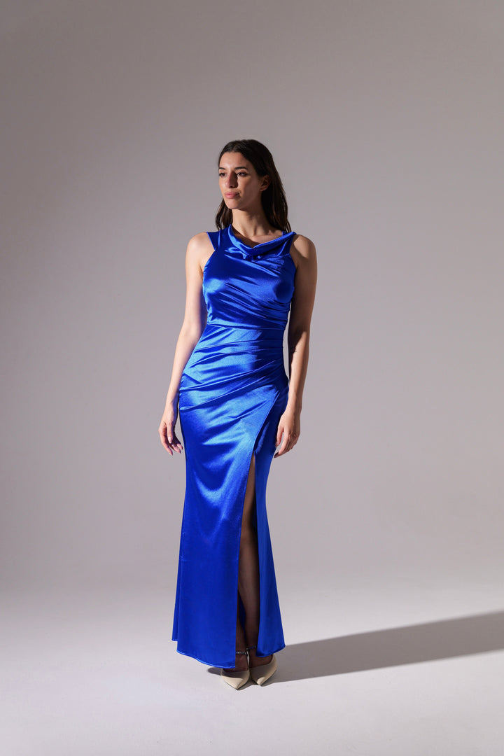 Draped Off-Shoulder Dress Light Blue