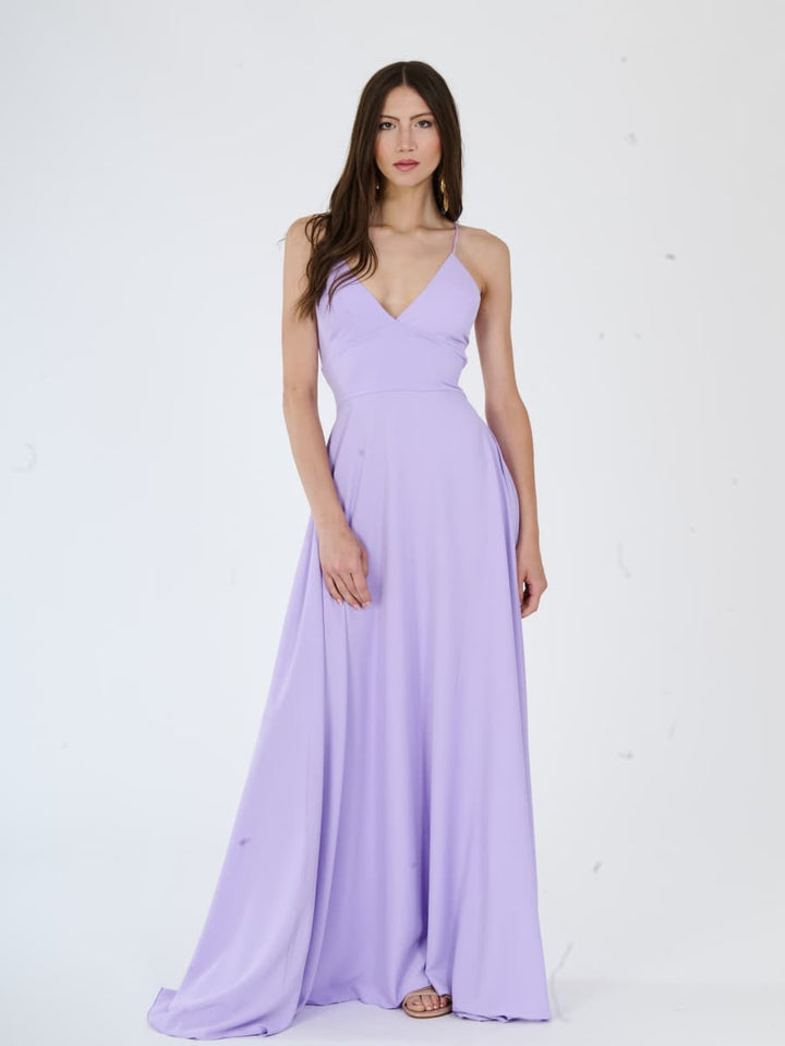 "Delfina" Dress – Elegant Long Dress in Polyester with Thin Straps and Tied Back