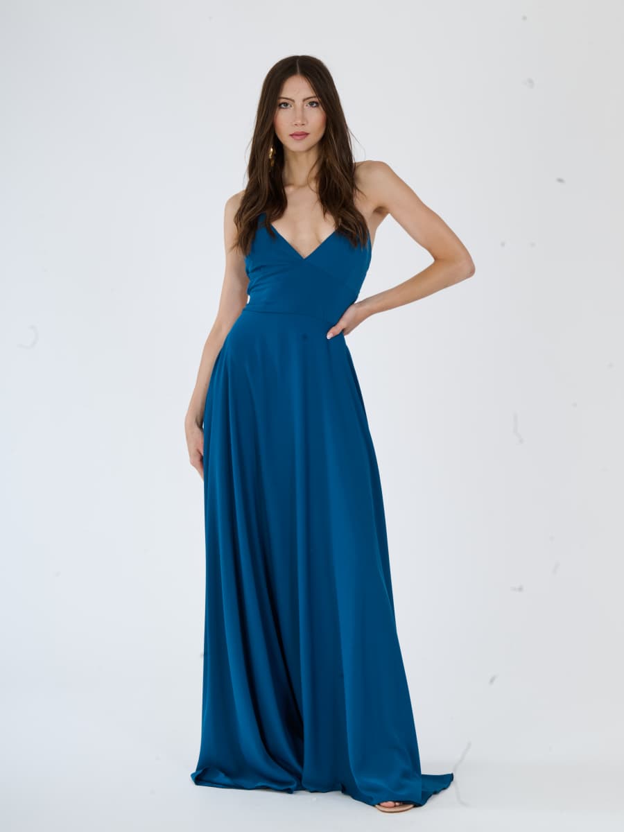 "Delfina" Dress – Elegant Long Dress in Polyester with Thin Straps and Tied Back