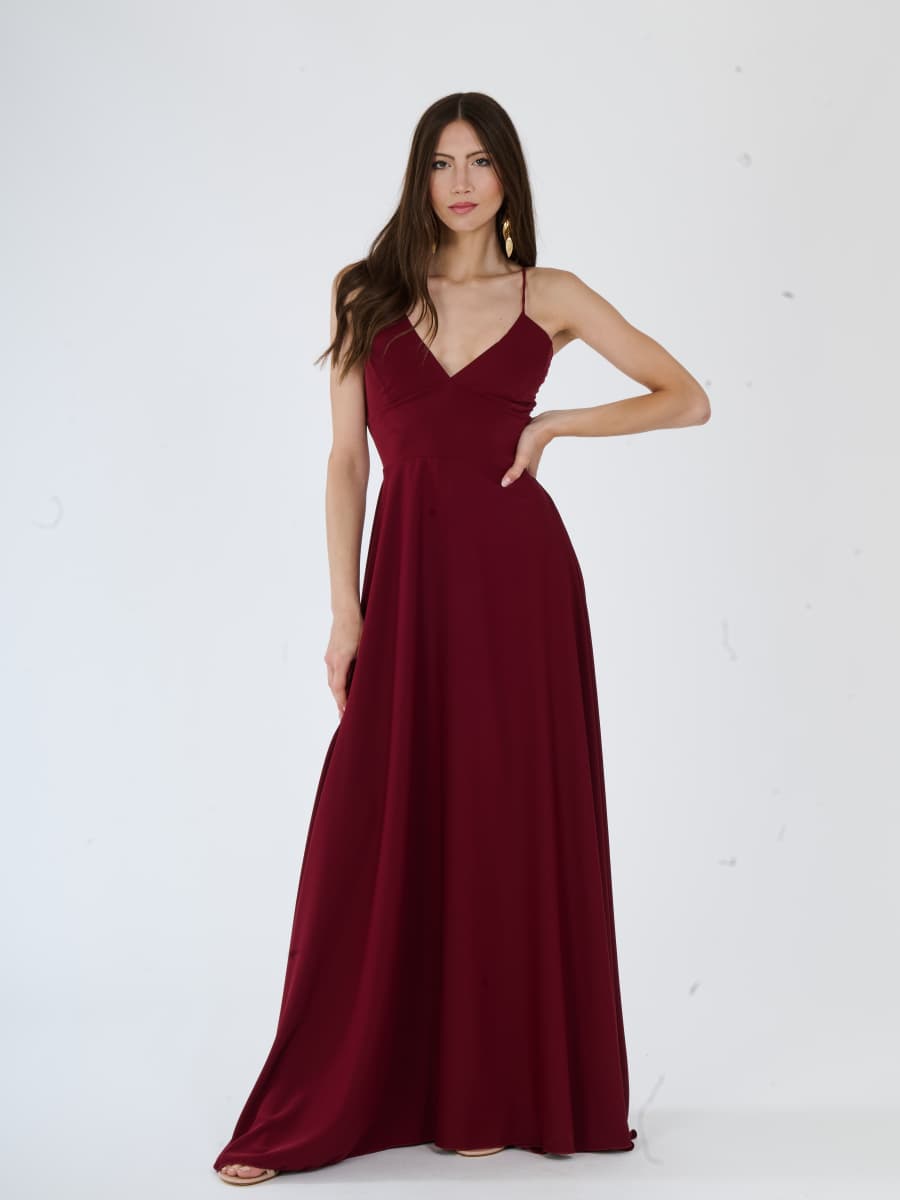 "Delfina" Dress – Elegant Long Dress in Polyester with Thin Straps and Tied Back