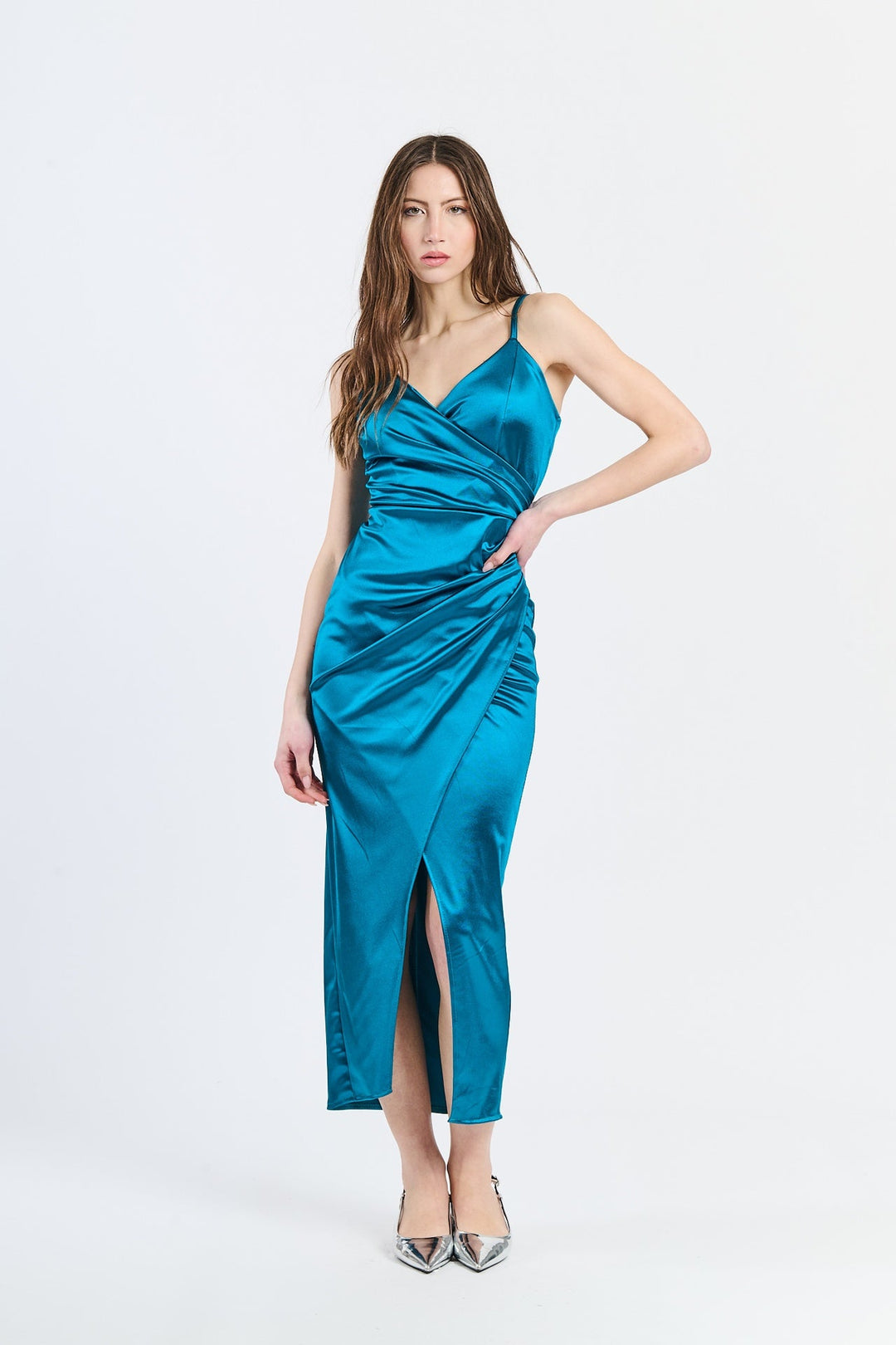 Long Draped Satin Dress Aurora