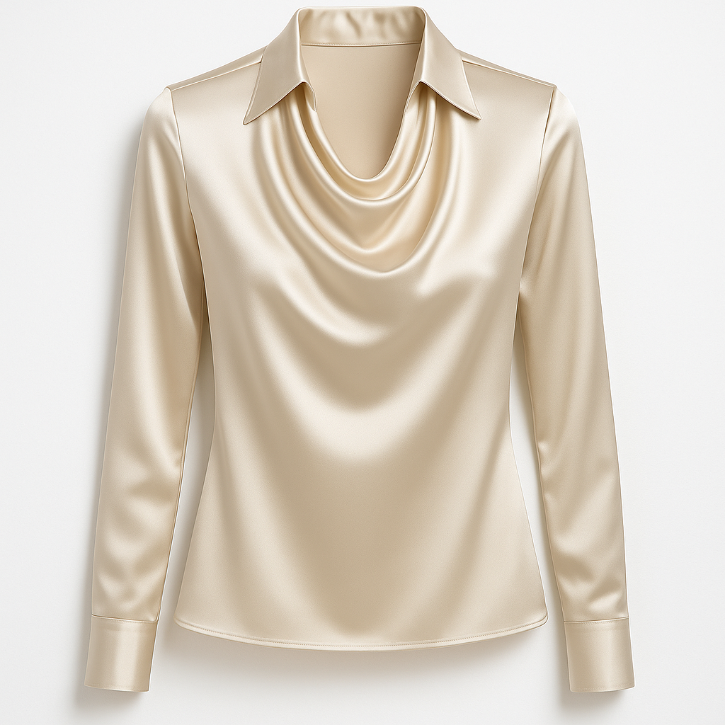 Laureline™ - Shiny Blouse with Pleated Collar – Chic & Timeless