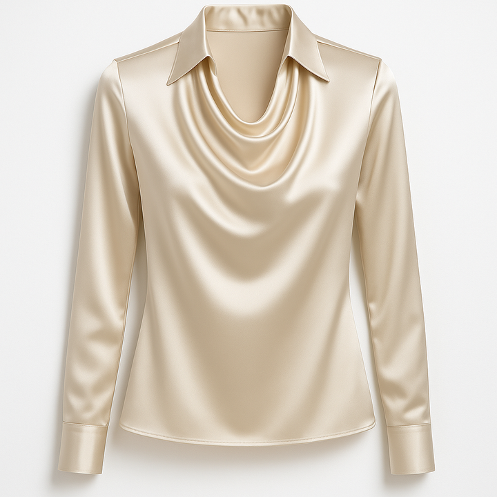 Laureline™ - Shiny Blouse with Pleated Collar – Chic & Timeless
