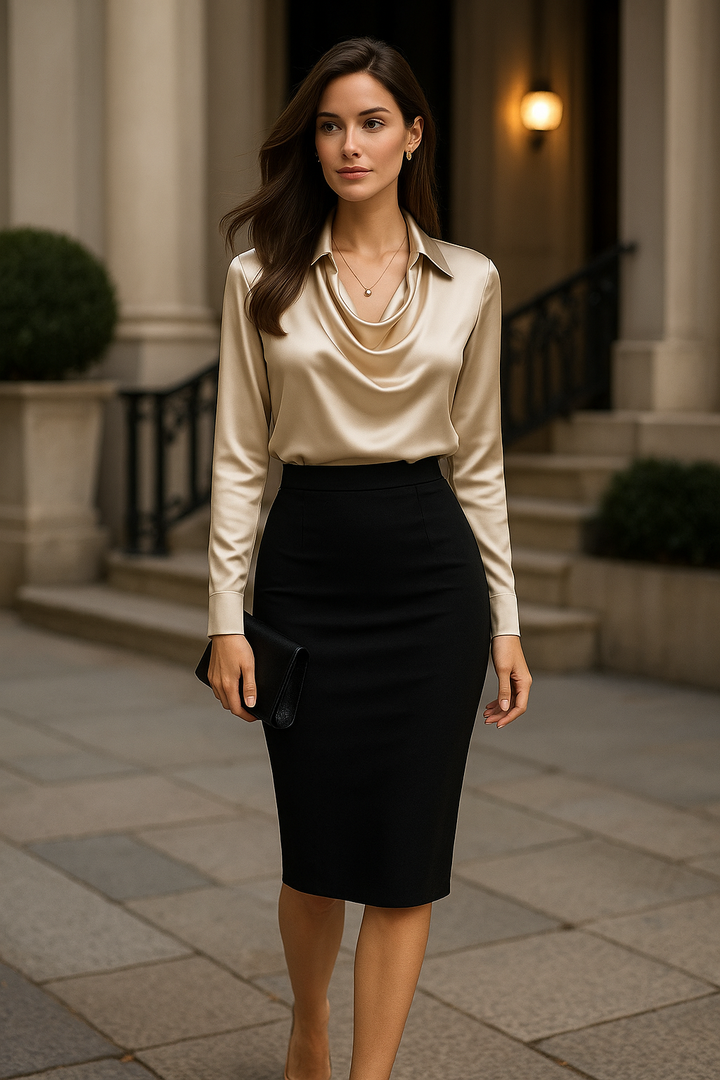 Laureline™ - Shiny Blouse with Pleated Collar – Chic & Timeless