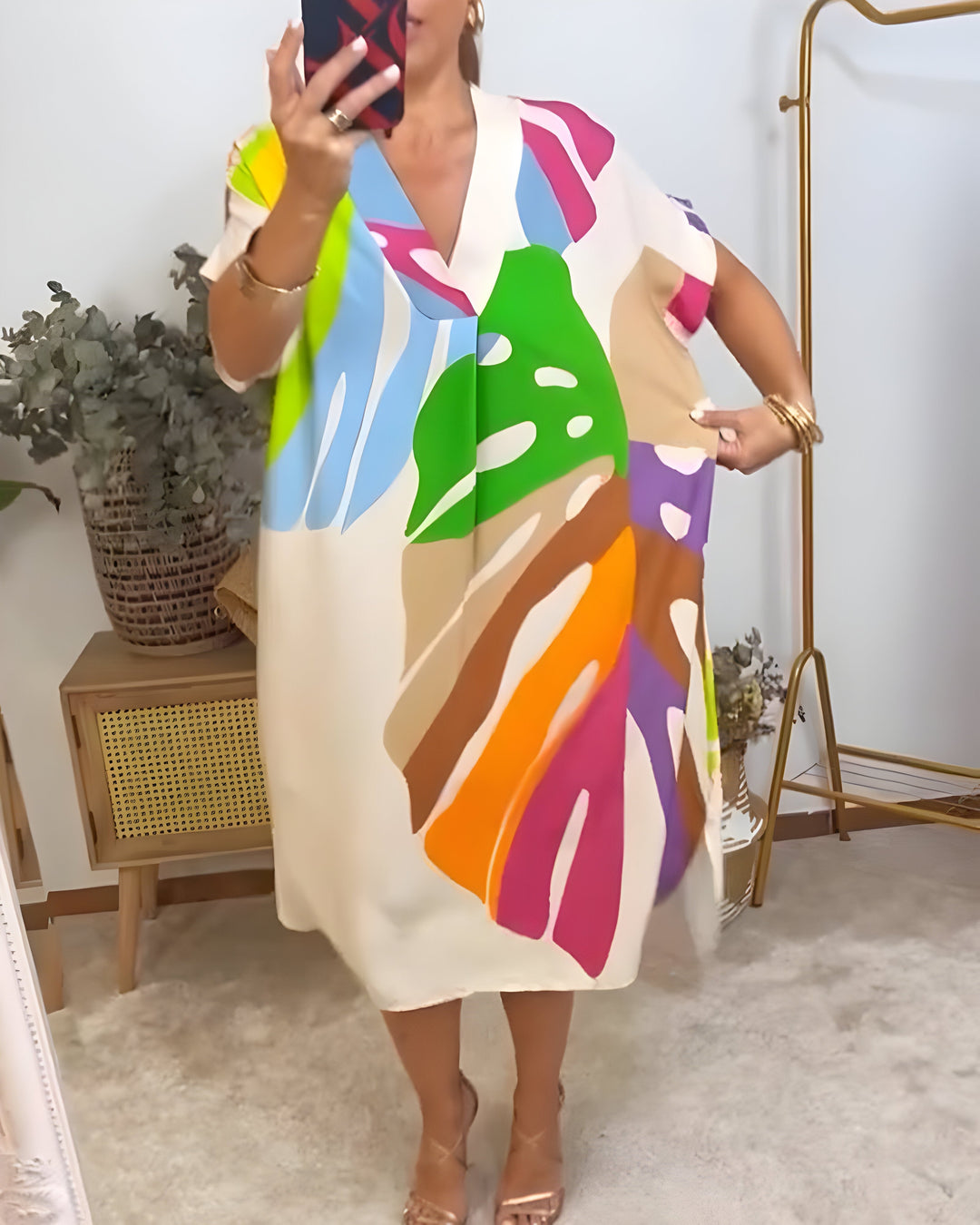Nerissa™ - Casual Dress with Colorful Leaf Print for a Fresh and Natural Style