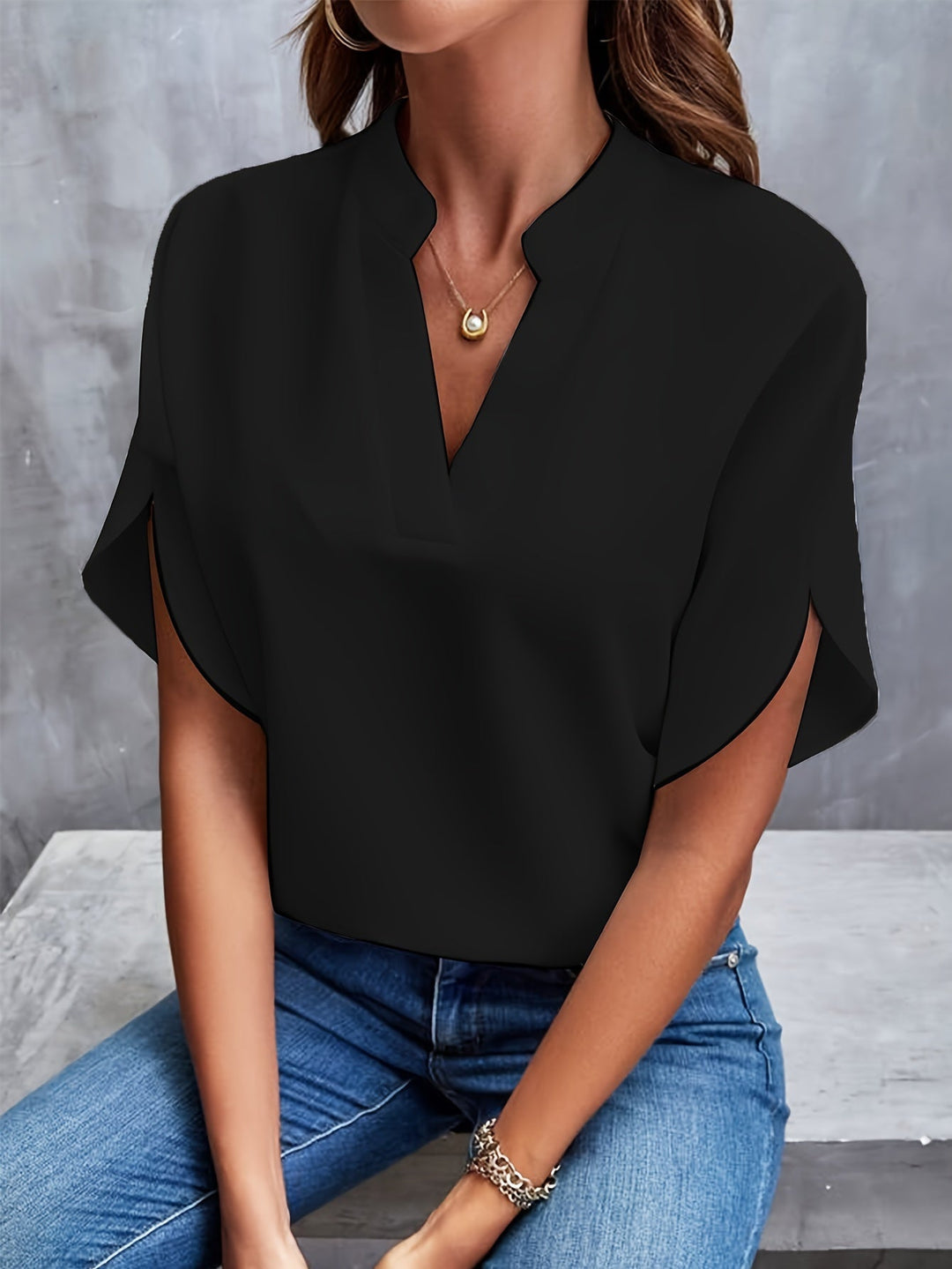 Kiana™ - Solid Blouse with V-Neck