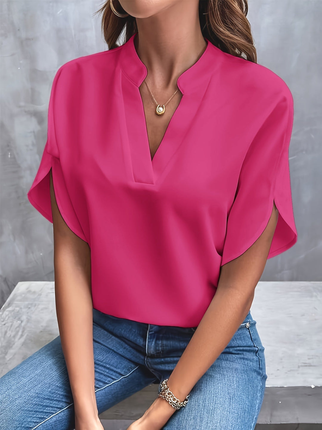 Kiana™ - Solid Blouse with V-Neck