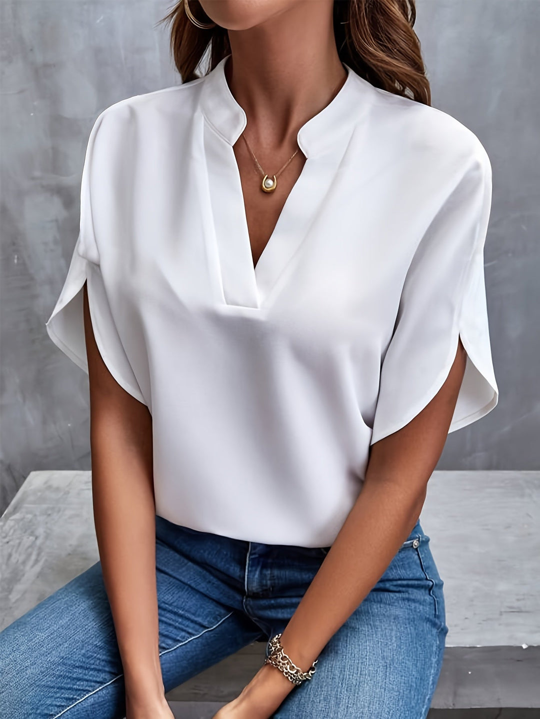 Kiana™ - Solid Blouse with V-Neck