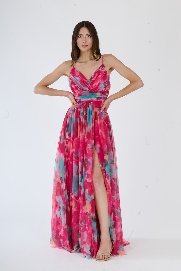 “Loreda” Dress – V-Neck Multicolor Tulle