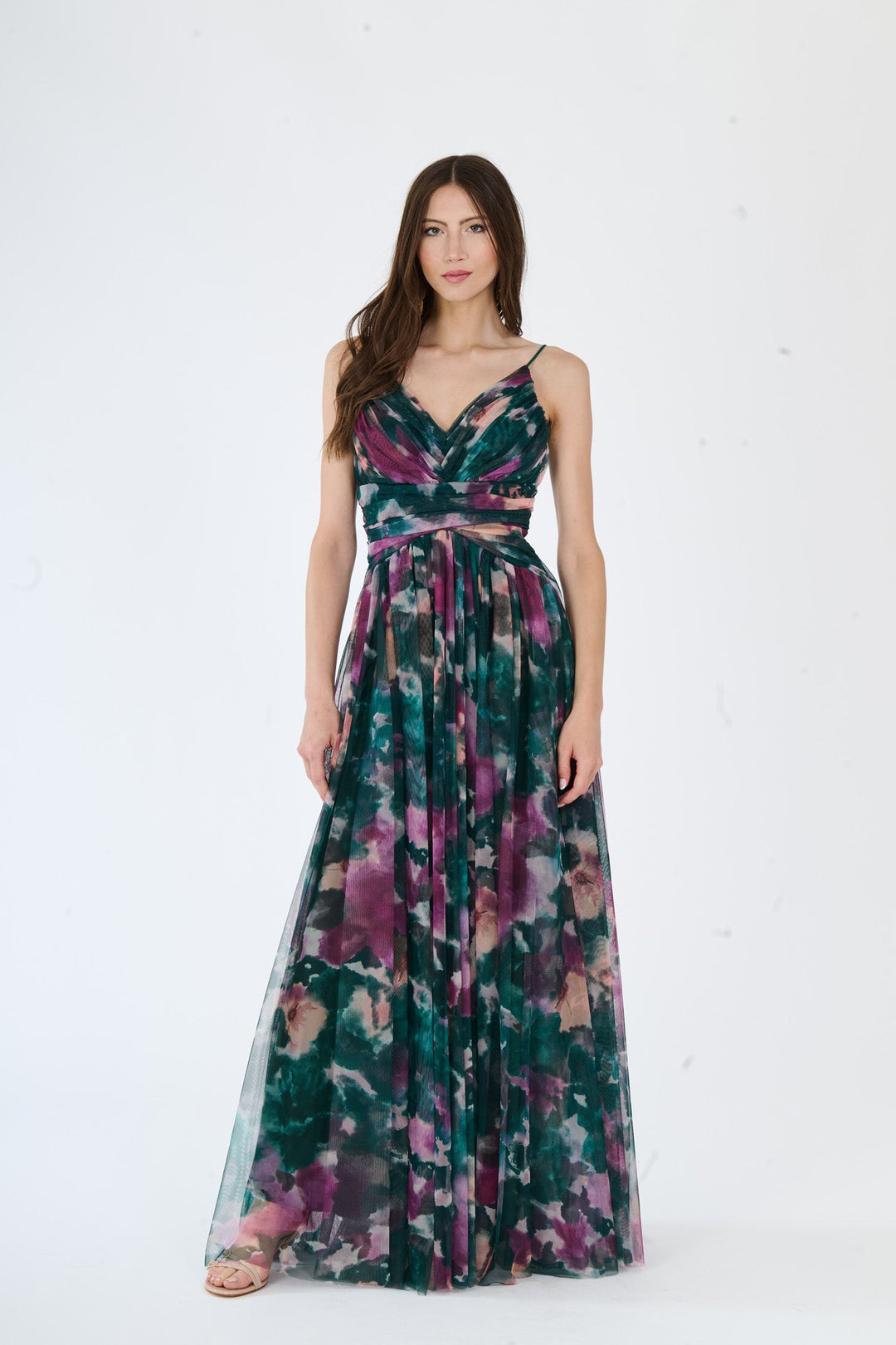 “Loreda” Dress – V-Neck Multicolor Tulle