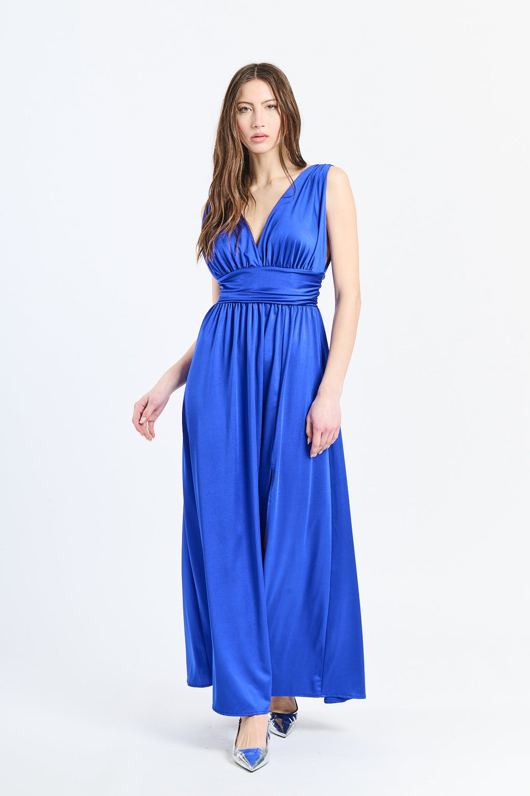 Long Satin Dress with V-Neck – Model “Aria”