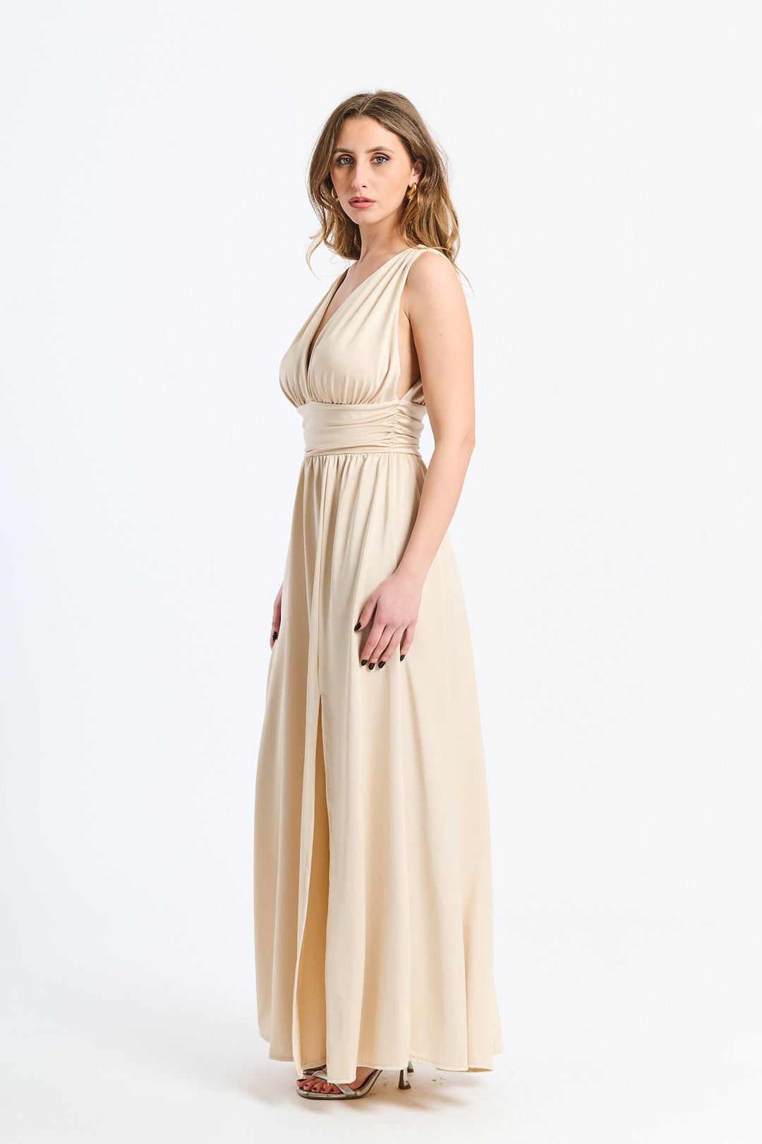 Long Satin Dress with V-Neck – Model “Aria”