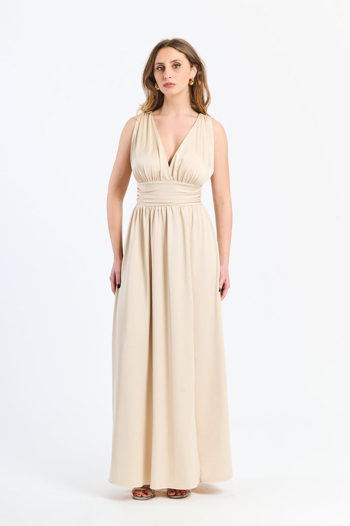 Long Satin Dress with V-Neck – Model “Aria”