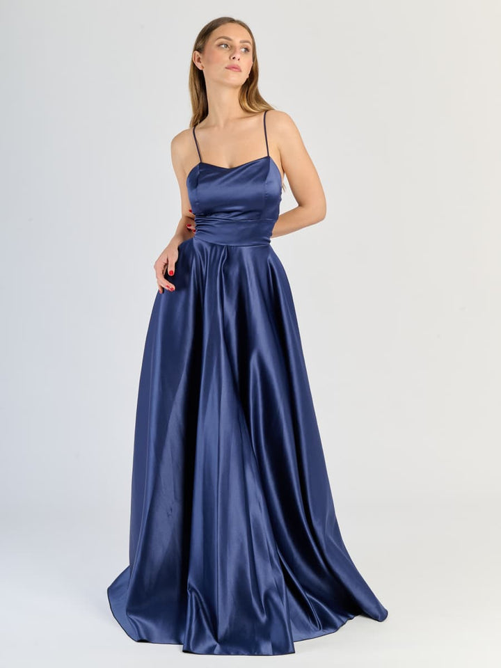 Elegant Long Satin Dress with Thin Straps – "Estella"