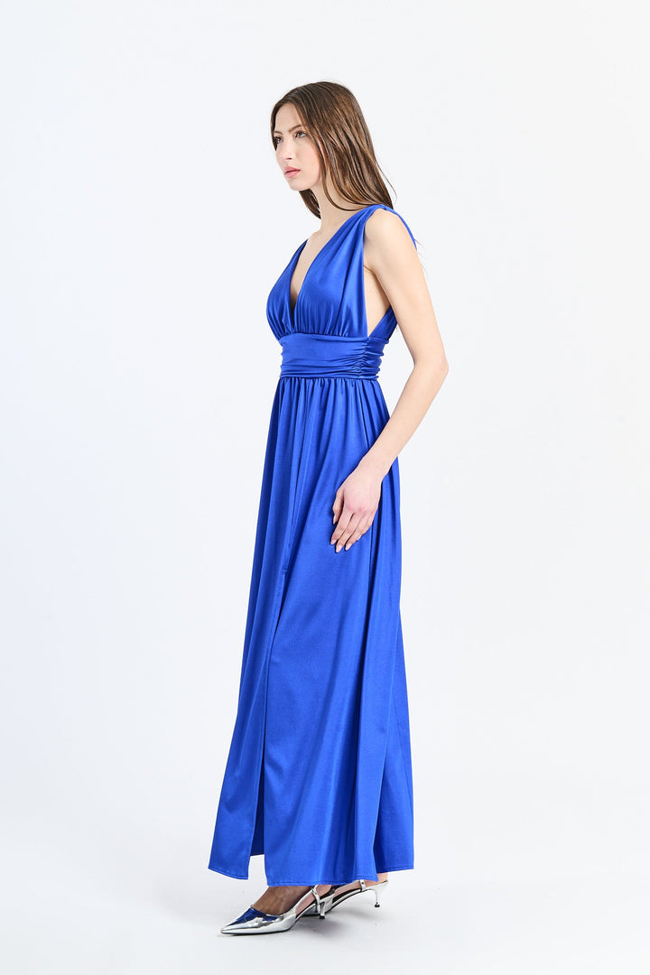Long Satin Dress with V-Neck – Model “Aria”
