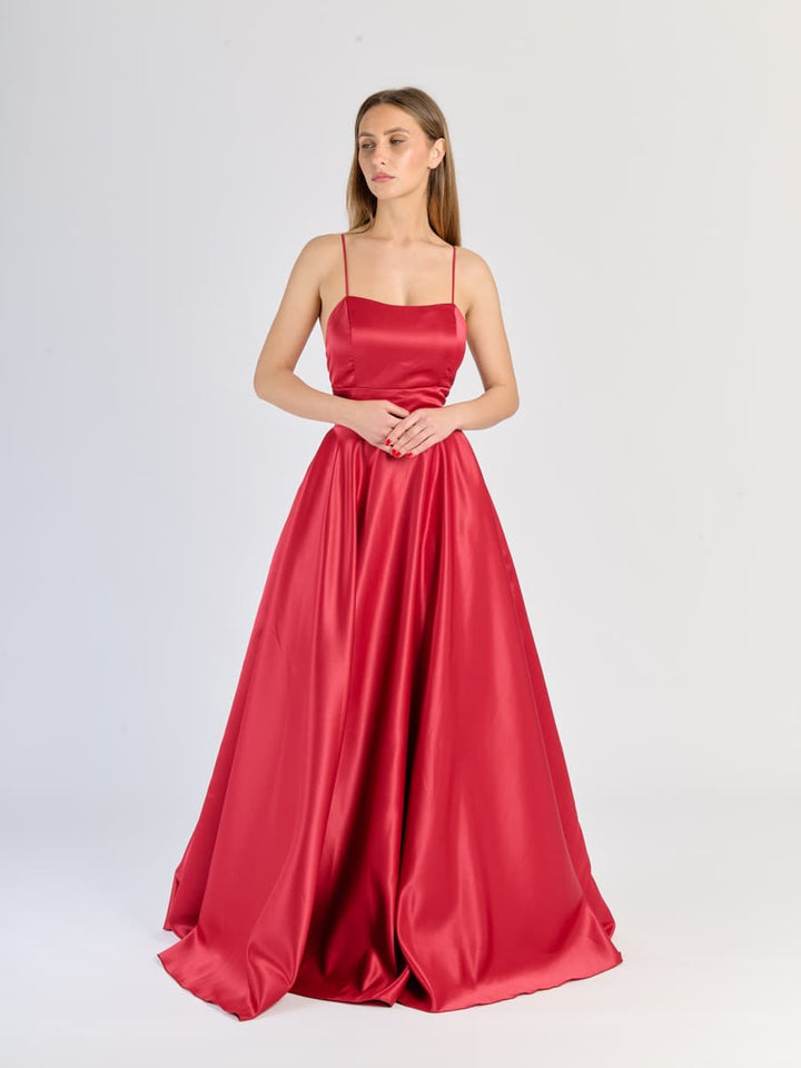 Elegant Long Satin Dress with Thin Straps – "Estella"