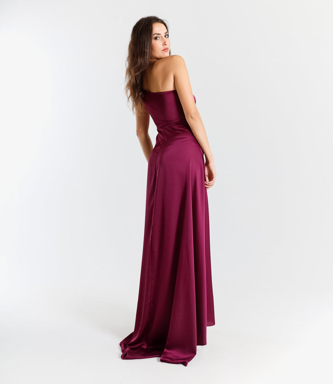 Elegant Long Dress in One-Shoulder Satin with Side Slit “Living Silk”