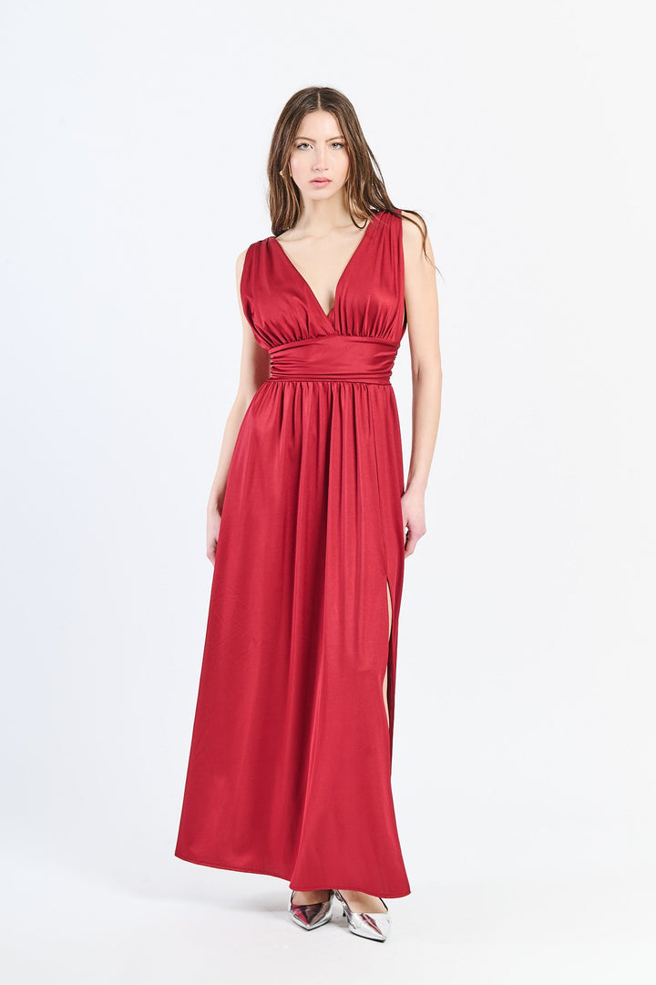Long Satin Dress with V-Neck – Model “Aria”