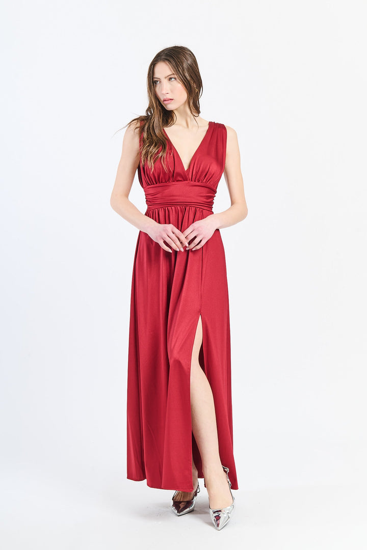 Long Satin Dress with V-Neck – Model “Aria”