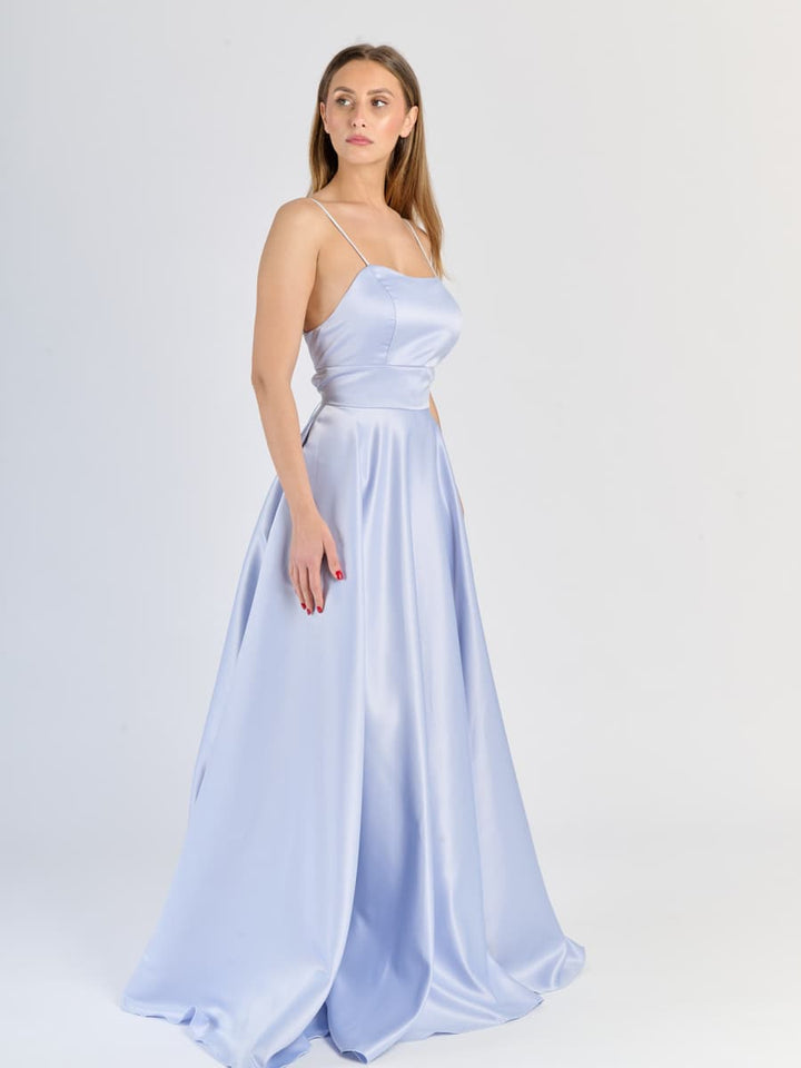 Elegant Long Satin Dress with Thin Straps – "Estella"