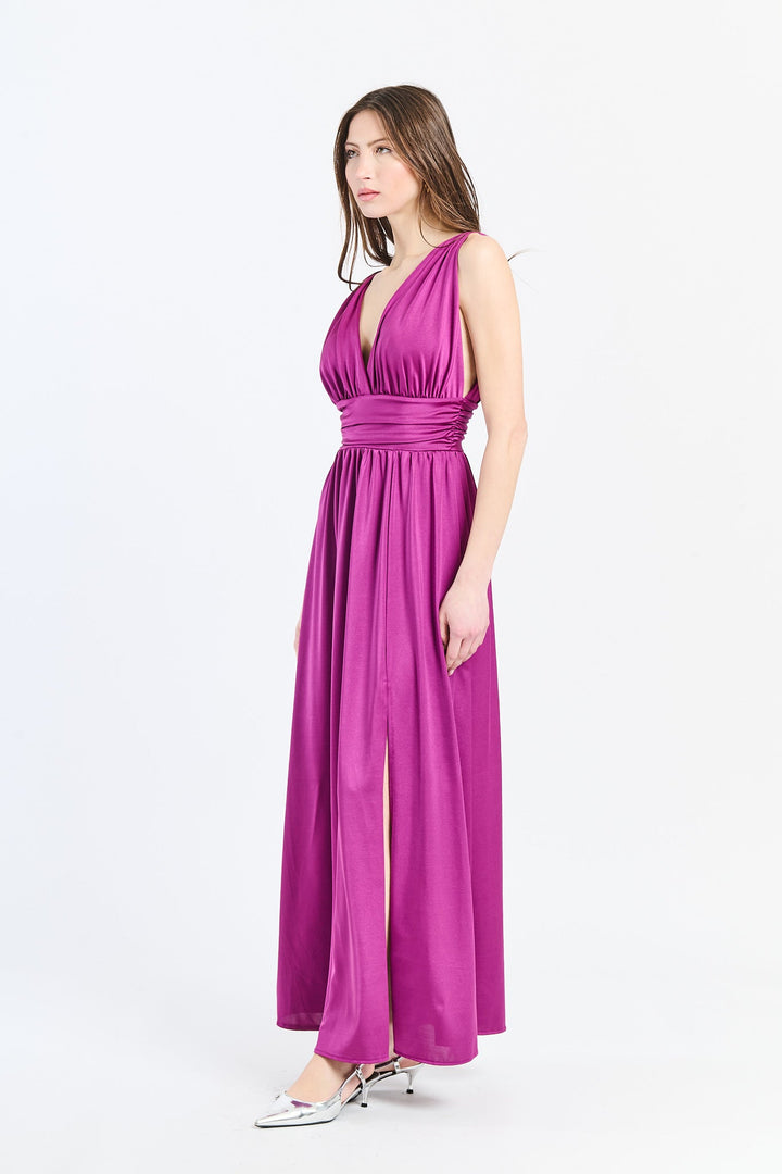 Long Satin Dress with V-Neck – Model “Aria”