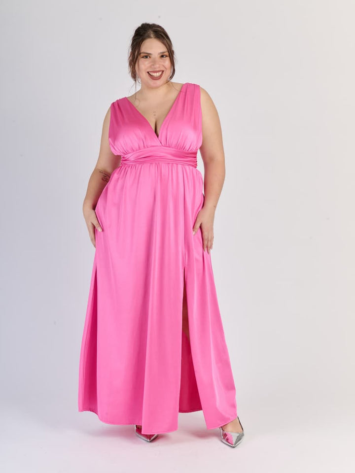 Long Satin Dress with V-Neck – Model “Aria”