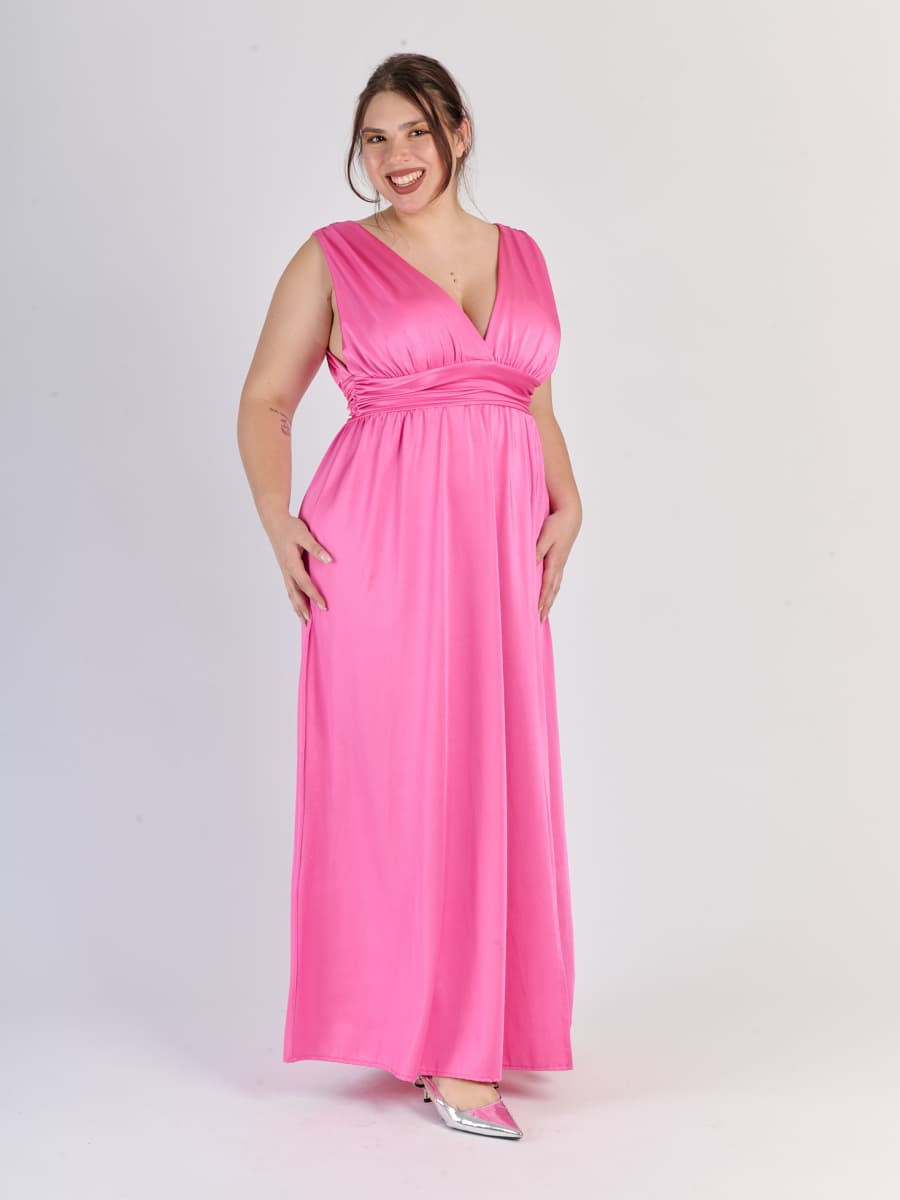 Long Satin Dress with V-Neck – Model “Aria”