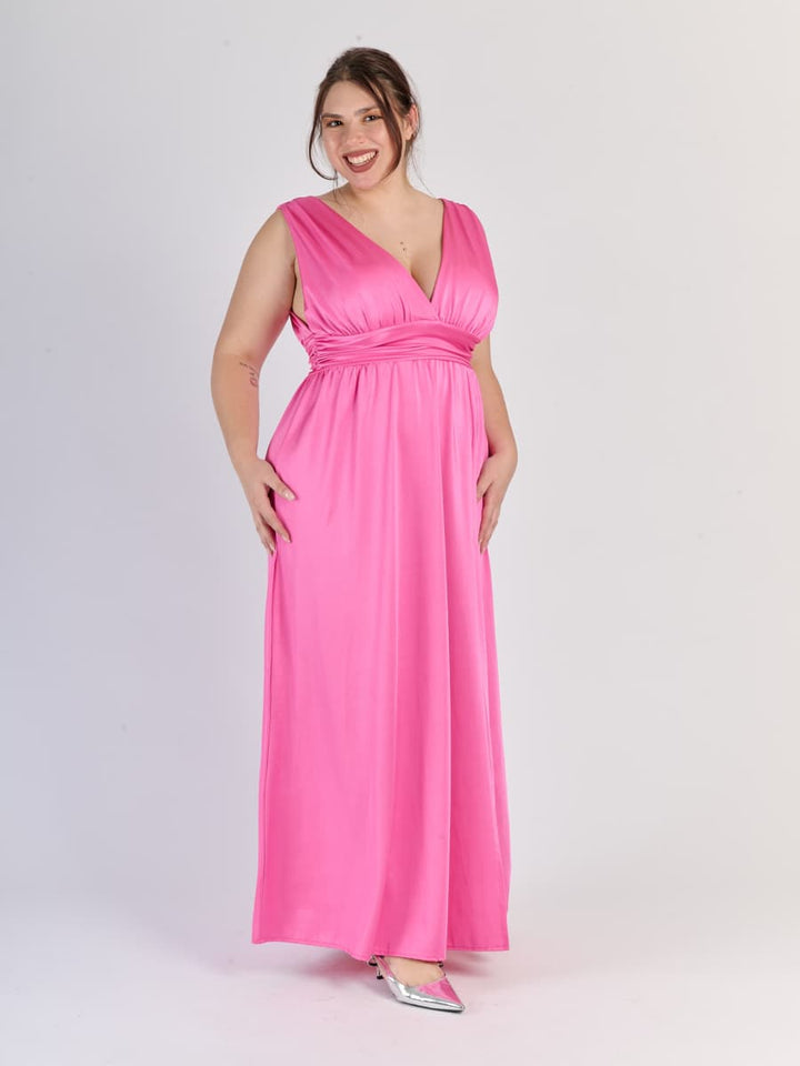 Long Satin Dress with V-Neck – Model “Aria”