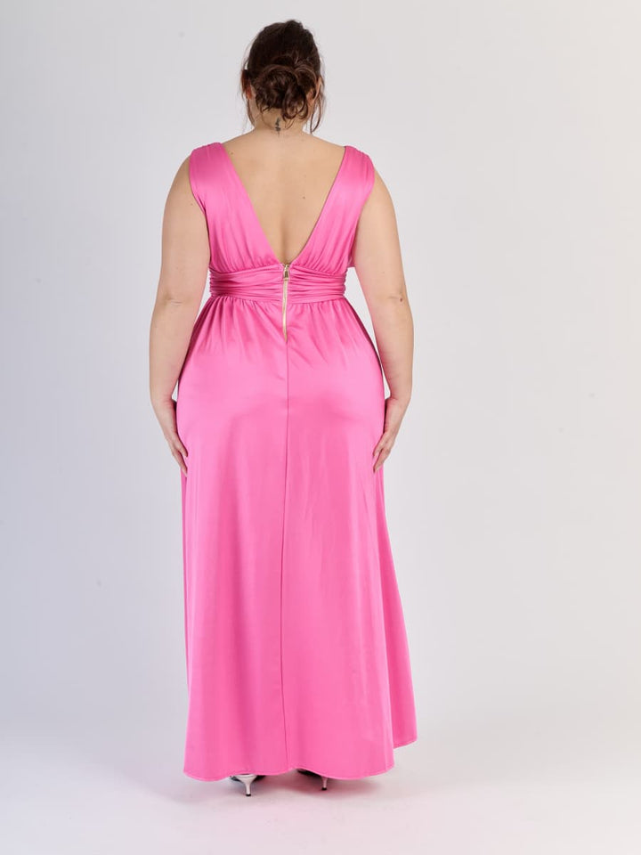 Long Satin Dress with V-Neck – Model “Aria”