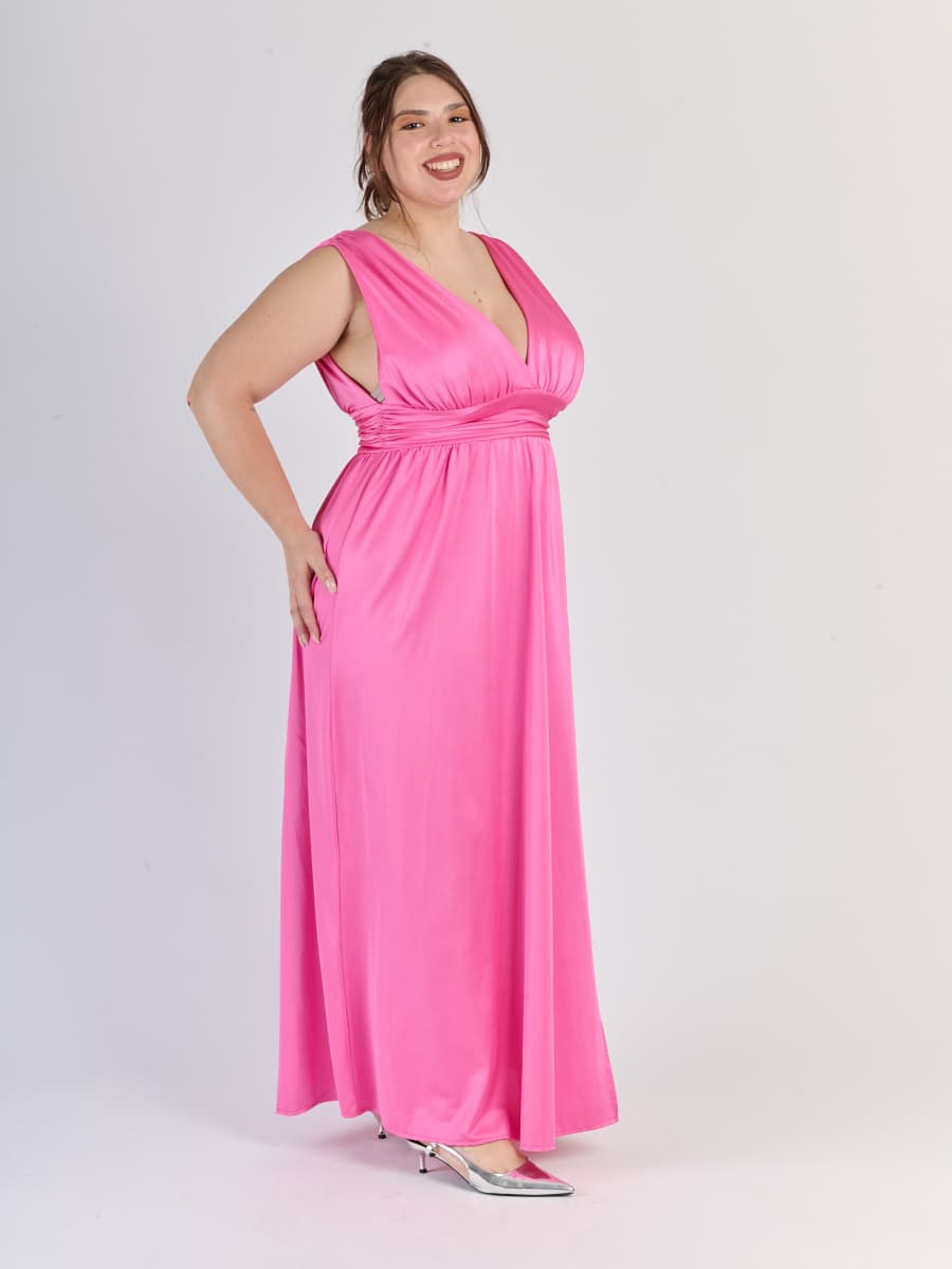 Long Satin Dress with V-Neck – Model “Aria”