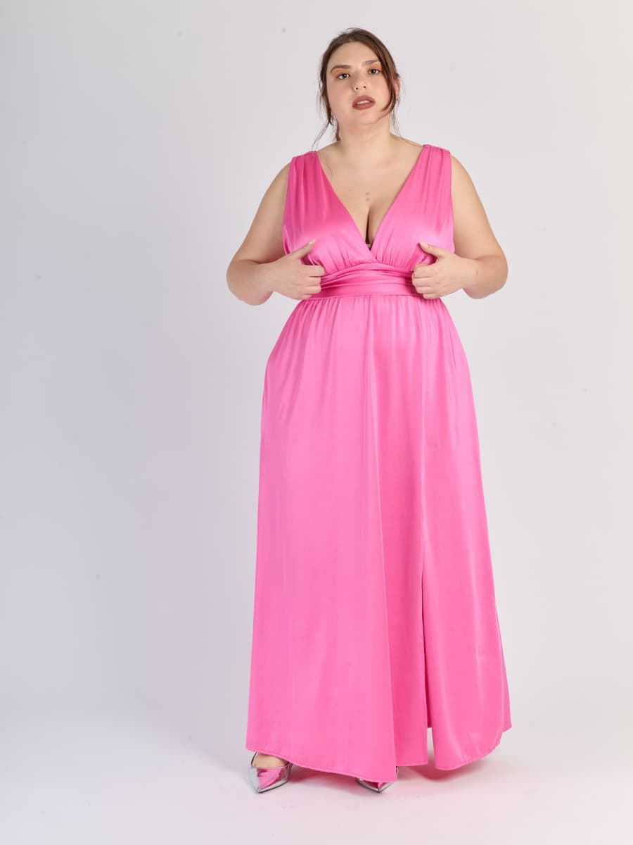 Long Satin Dress with V-Neck – Model “Aria”