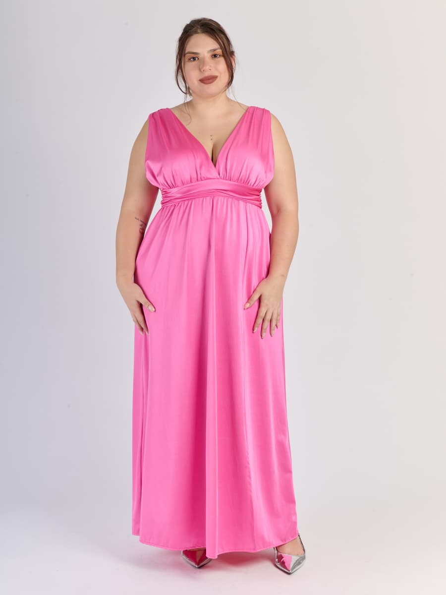 Long Satin Dress with V-Neck – Model “Aria”