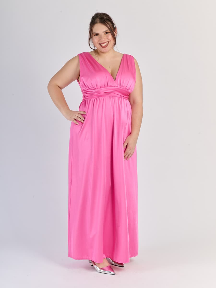 Long Satin Dress with V-Neck – Model “Aria”